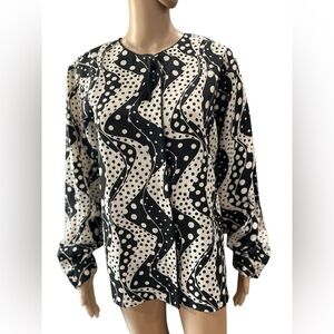 Vintage Jordan Black white polkadot, Psychedelic Geometric boxy blouse-L NOS